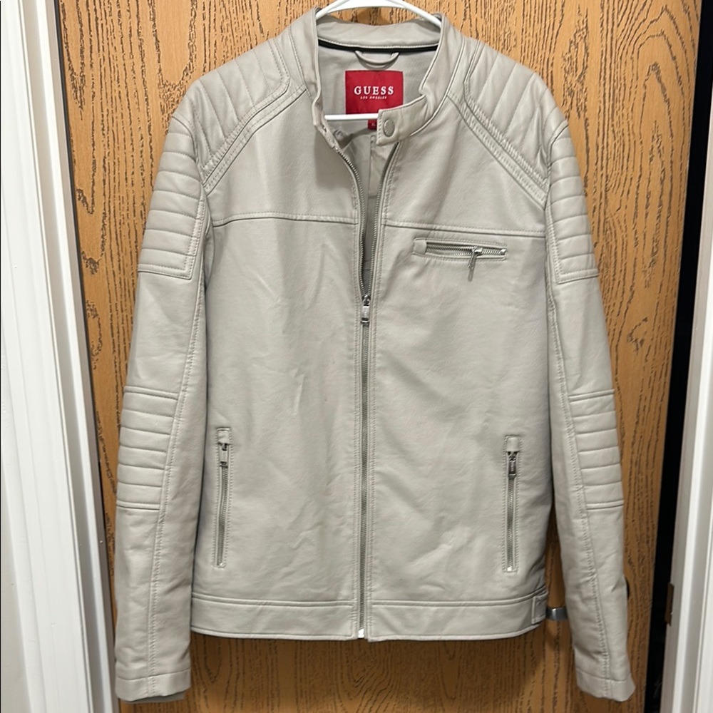Guess Light Gray Bomber Jacket Mens XL. Motorcycle Design snd has great style